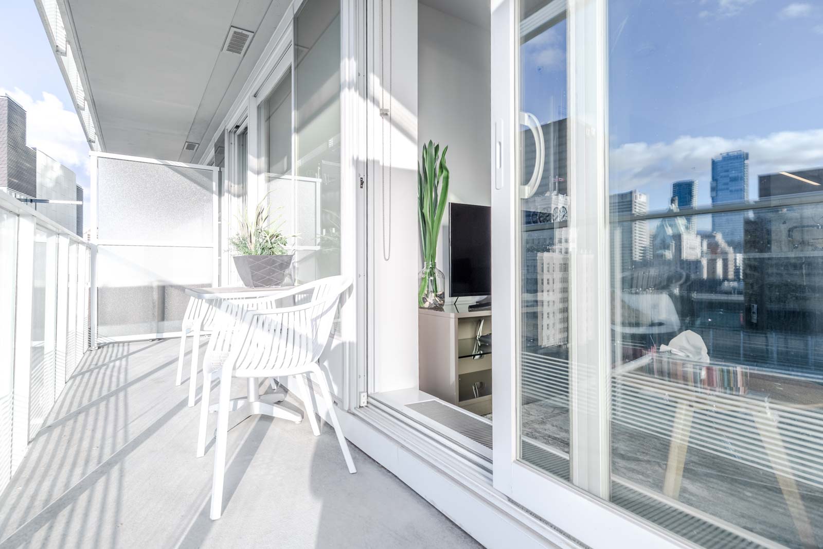 Private balcony with view at Downtown Vancouver rental condo.