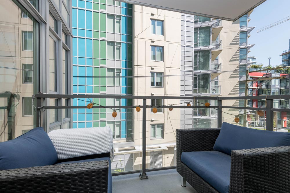 Private balcony outside Vancouver rental condo.