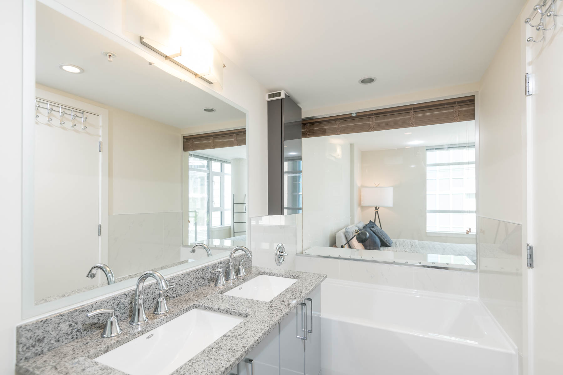Bathroom with stand up tub in Vancouver rental condo.