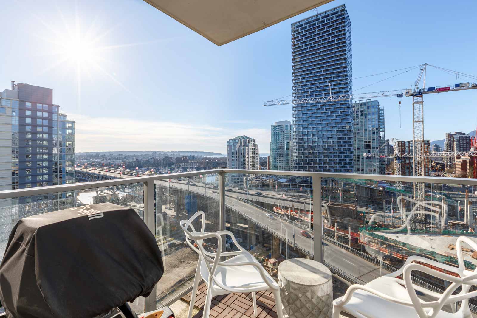 City view from private balcony of Vancouver rental condo.