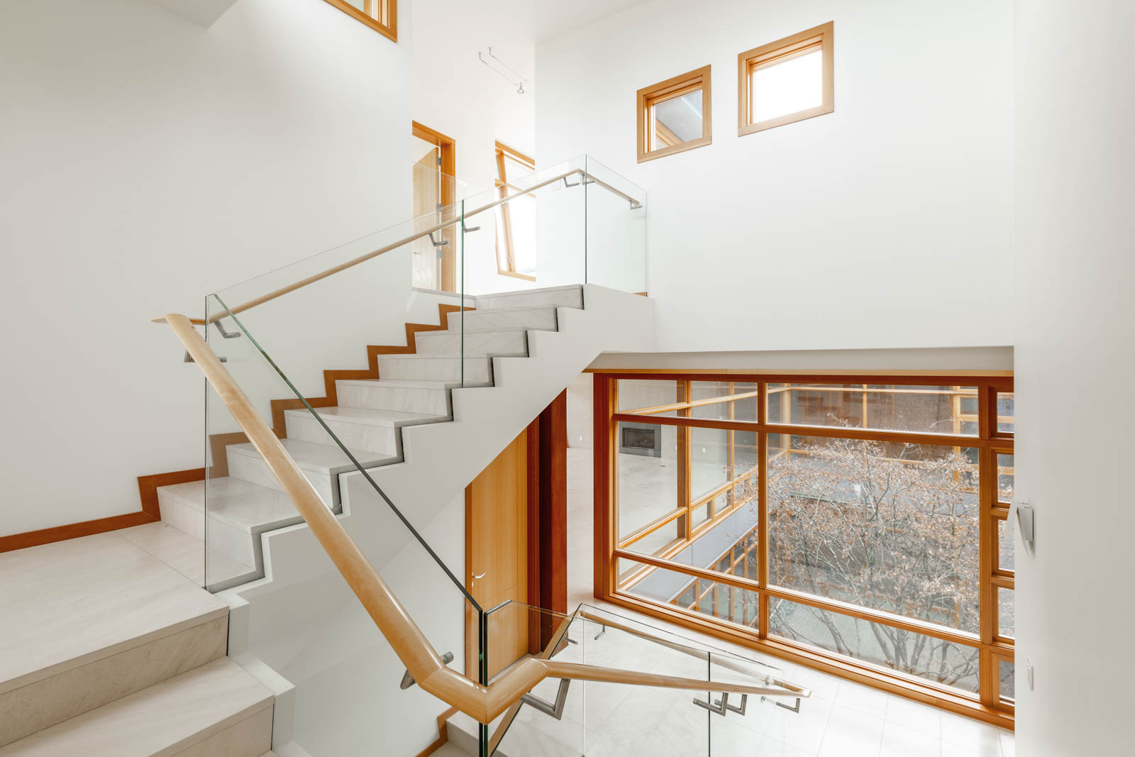Interior staircase of West Vancouver luxury rental home.