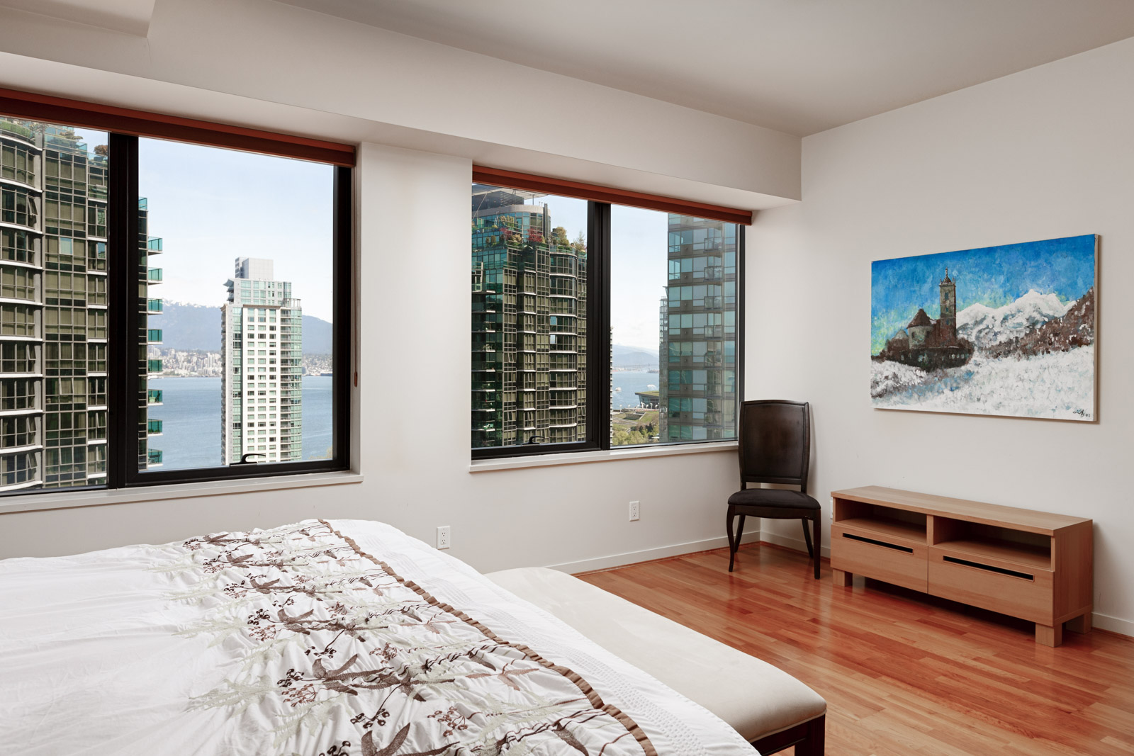 Bedroom with view in Coal Harbour