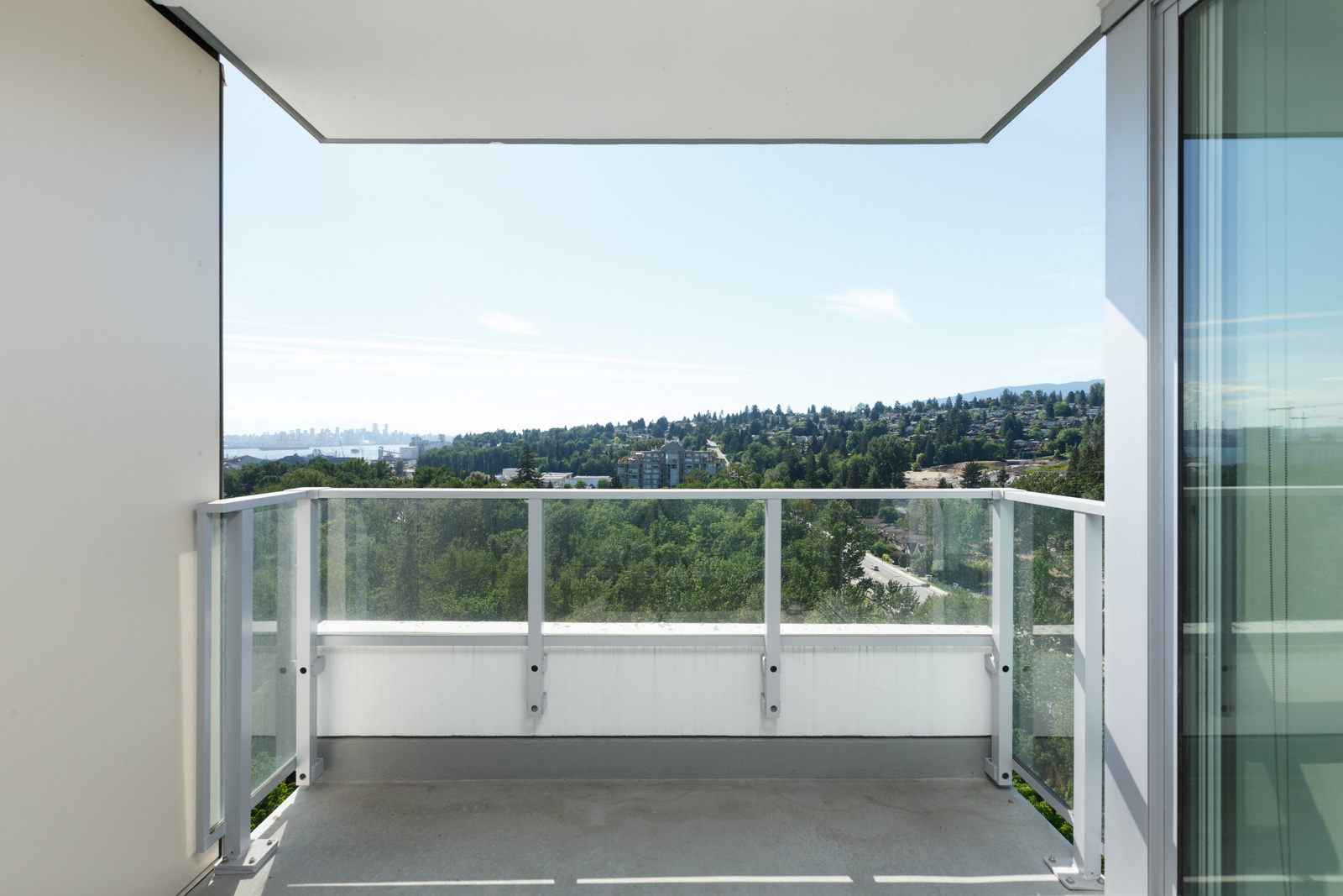 Private balcony of North Vancouver luxury condo with view.