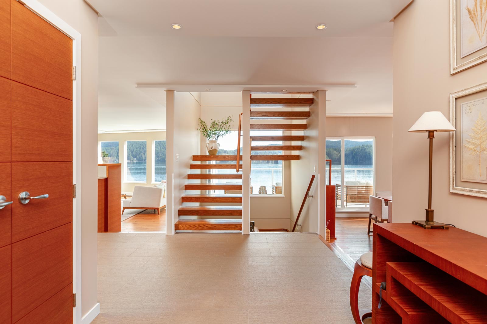Staircase inside North Vancouver luxury rental home.