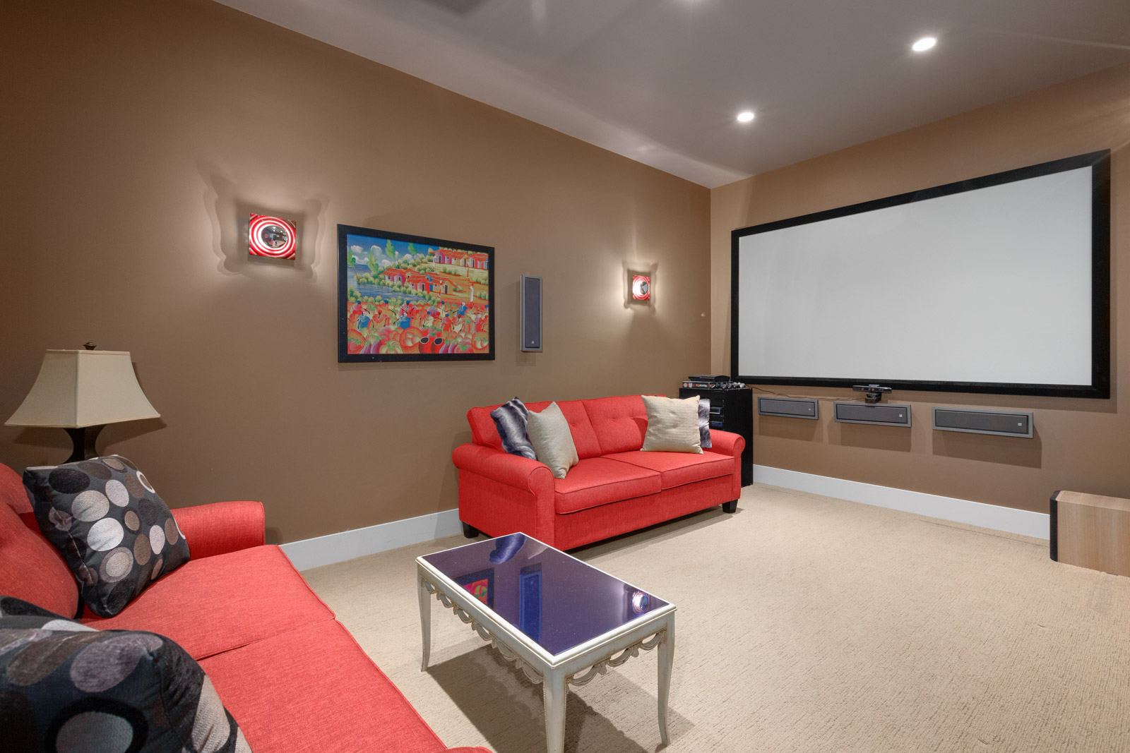 Private theater inside North Vancouver luxury rental home.