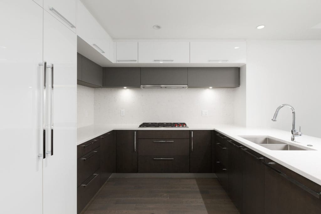 Kitchen in rental property in The Kirkland building in Kerrisdale Vancouver