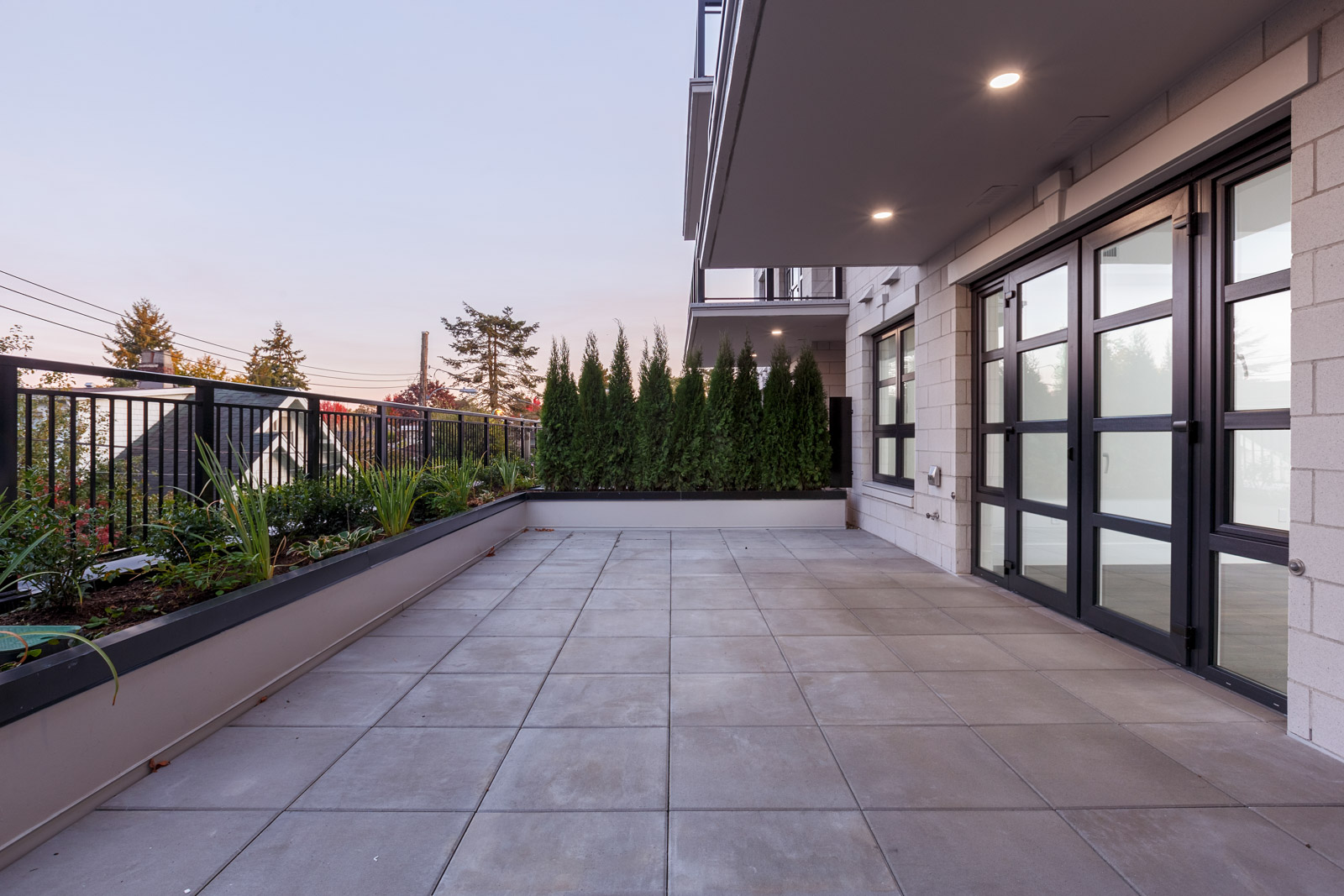 Patio from second floor condo at The Kirkland in Kerrisdale Vancouver.
