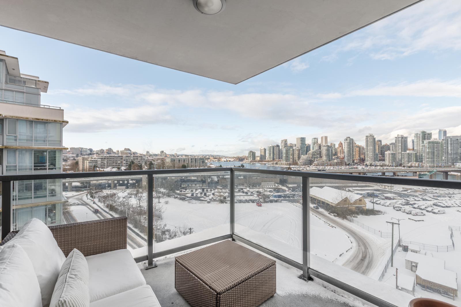 view of false creek and downtown vancouver from the 11th floor of the james condo building in olympic village vancouver