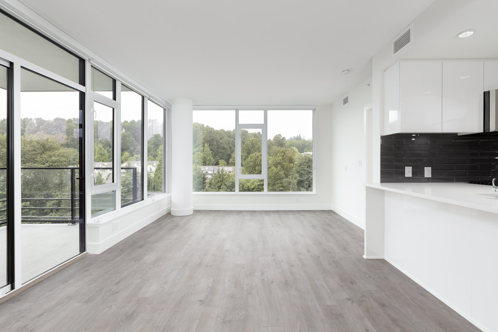 living room with view in rental condo at 8533 River District Crossing #1207 in Vancouver
