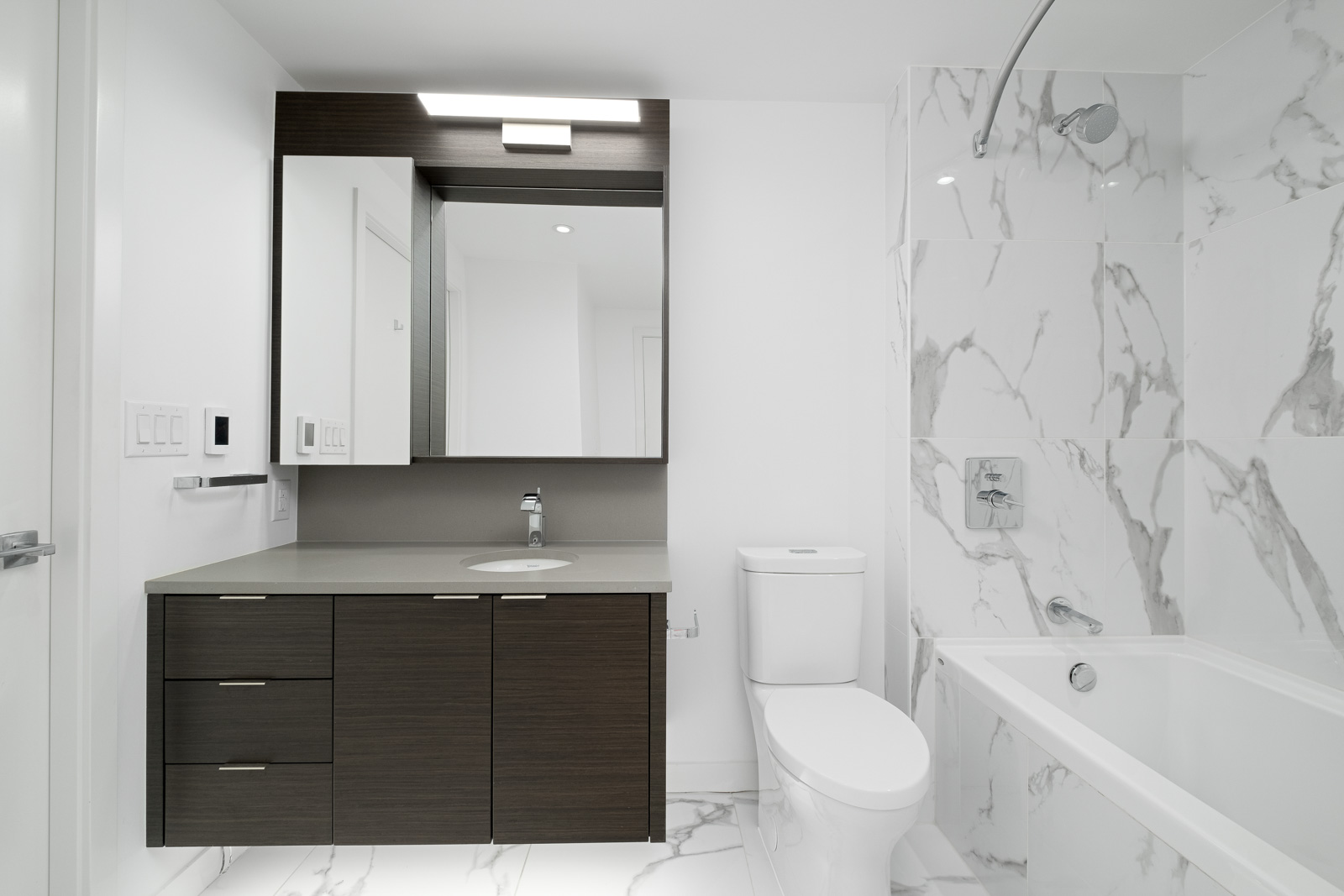 bathroom in rental condo at navio on pullman porter street in false creek olympic village neighbourhood of vancouver