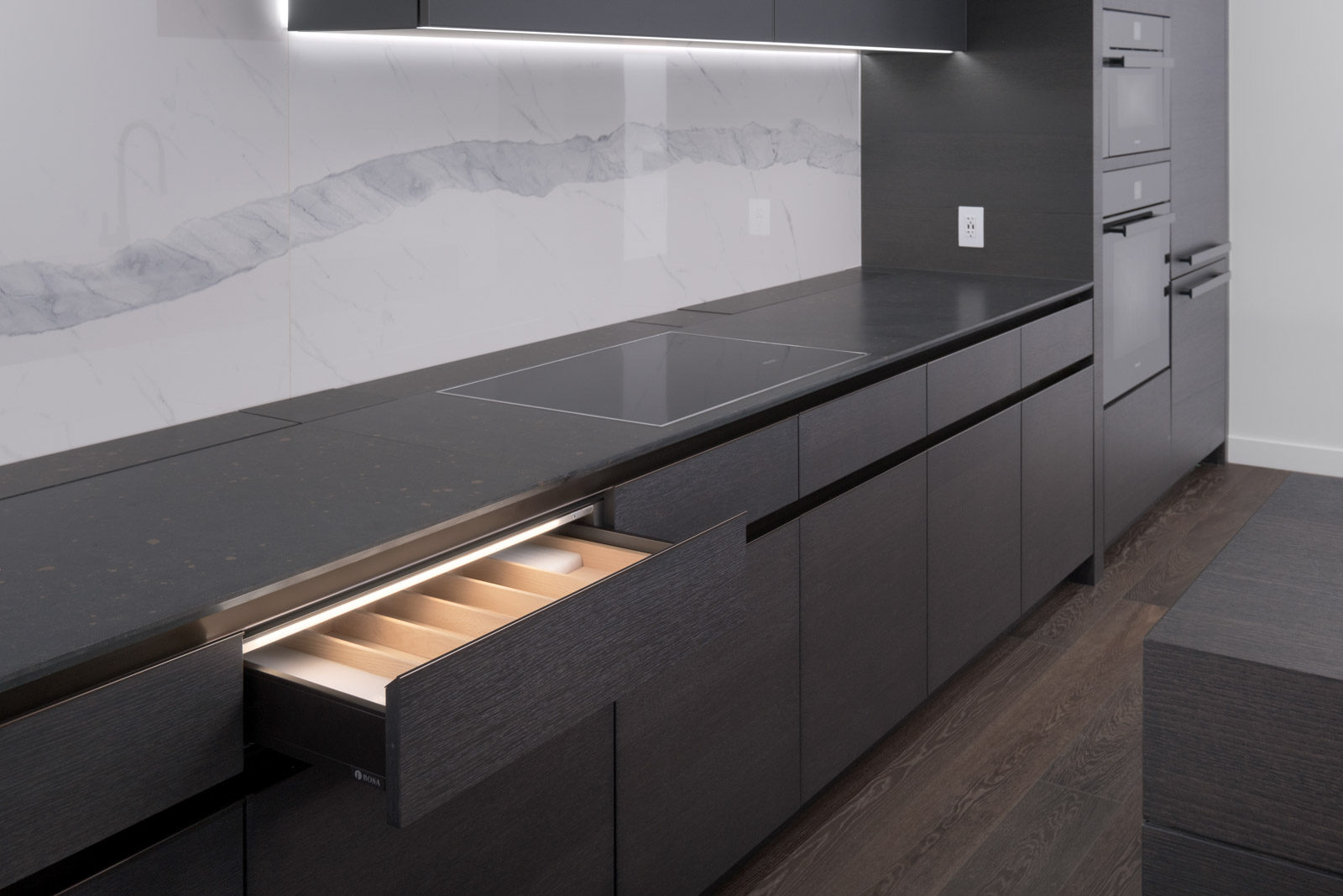 open kitchen drawer in rental condo in cardero in downtown vancouver