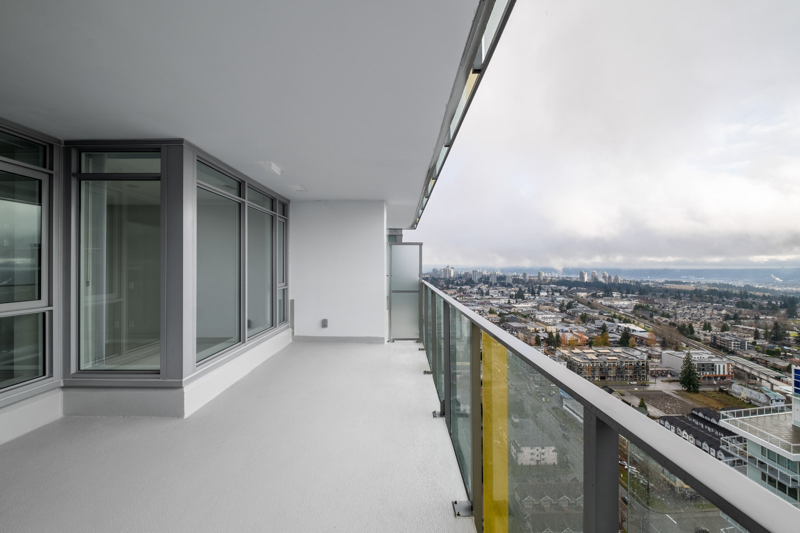 balcony with view of clear skies in rental condo in the Metrotown neighbourhood of Burnaby