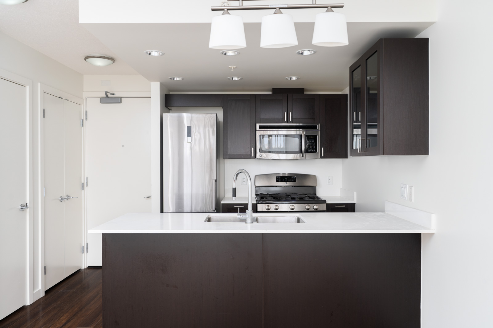 Kitchen fully equipped with high end appliances in rental condo in the slocan neighbourhood of vancouver