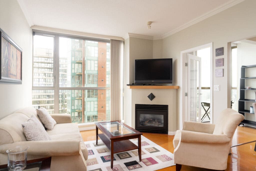 living room in rental condo in the Downtown neighbourhood of Vancouver