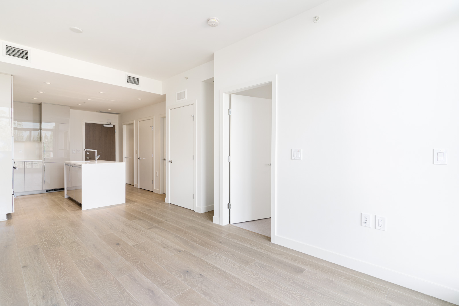 Large living area with open floor plan leading to the kitchen