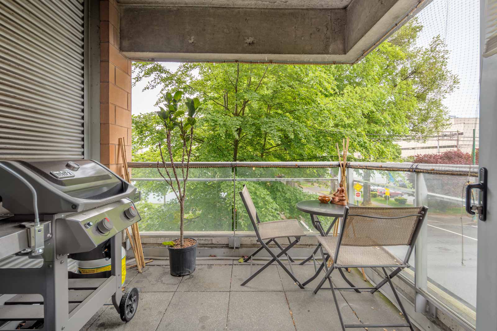 balcony with view of clear skies in rental condo in the West End neighbourhood of Vancouver
