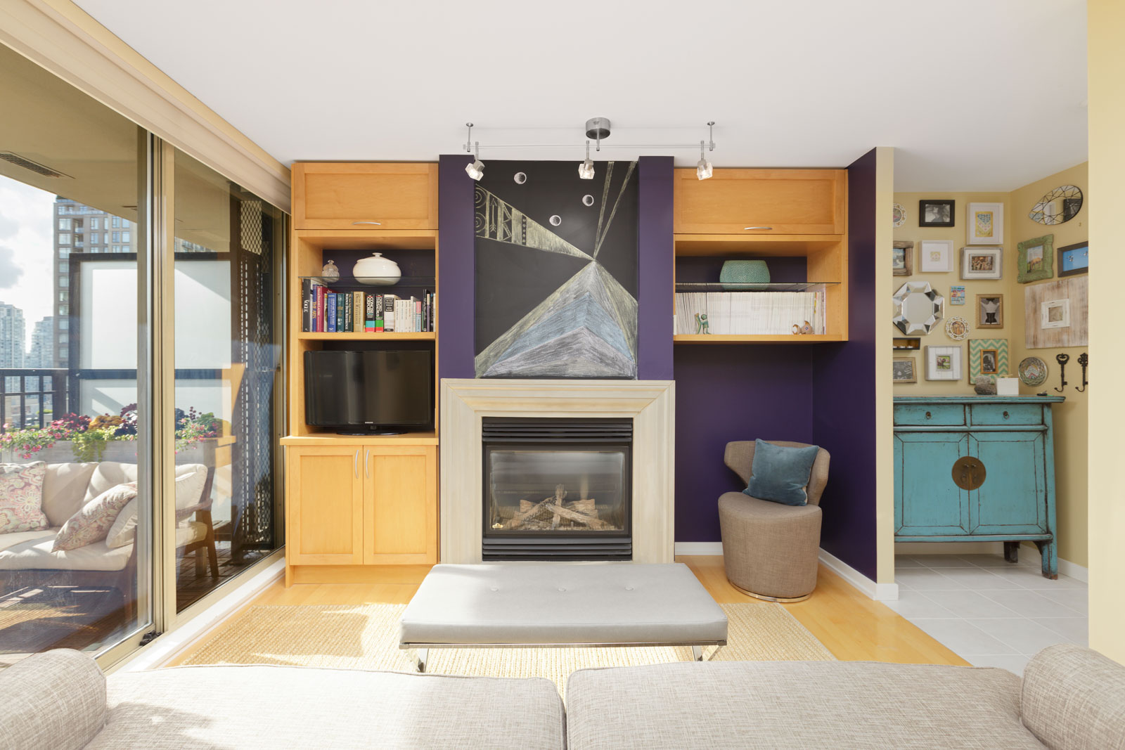 living room in upscale condo in Yaletown, Vancouver