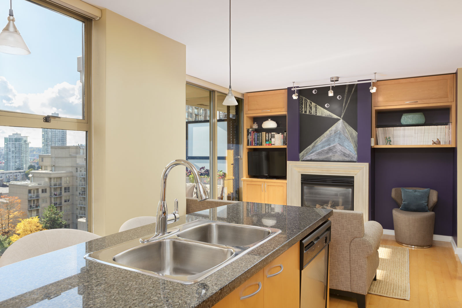 view of upscale Vancouver condo with yellow walls