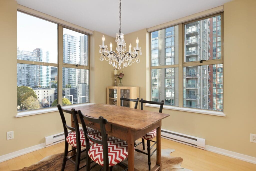 dining room in upscale condo in Yaletown, Vancouver