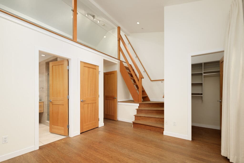 staircase and hallway inside Mt. Pleasant townhouse