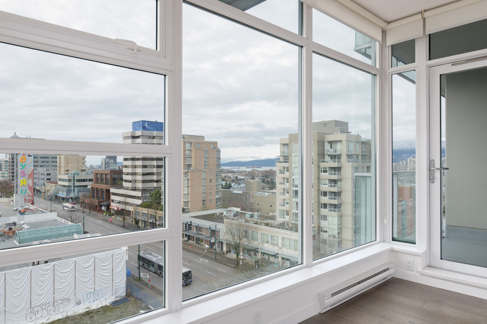 living room in upscale condo in Vancouver's Fairview neighbourhood